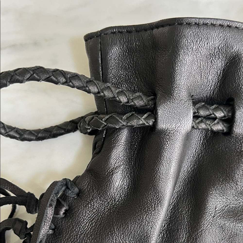 Vintage Cleobella Black and Gold Beaded Fringe Drawstring Leather Wristlet - Picture 5 of 11